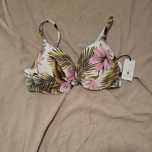 Shade & Shore Floral Bikini Top with Pink and Olive
